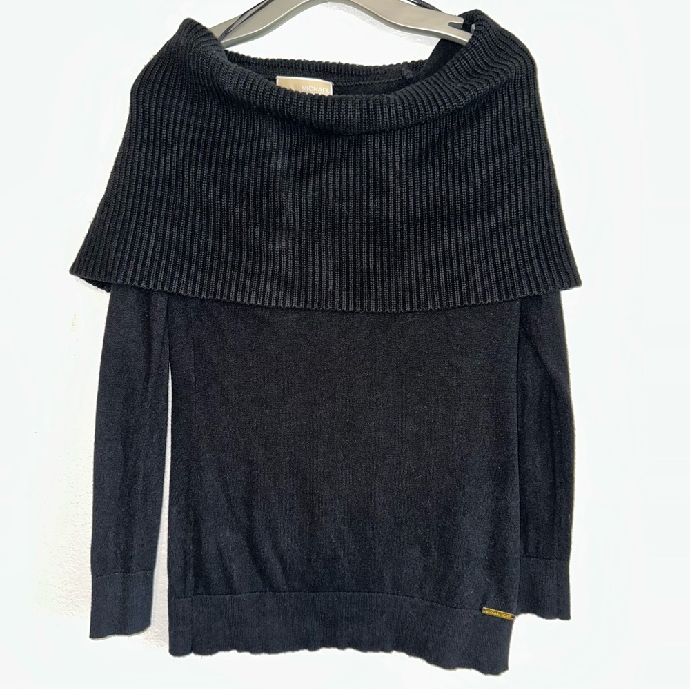 Michael Kors Elegant Cashmere Black Off-Shoulder Sweater Cowl Neck